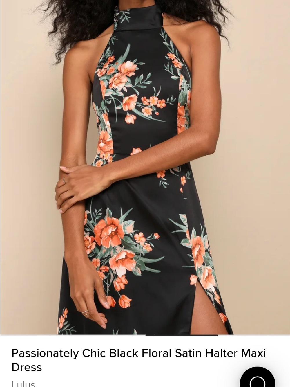 Lulus Passionately Chic Black Floral Satin Halter Dress